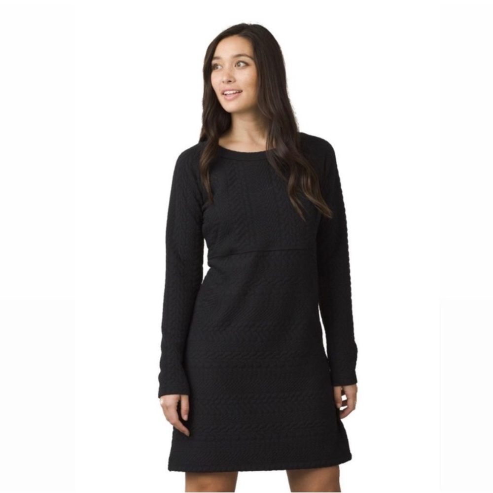 PrAna MACEE black scoop neck raglan long sleeve textured knit dress
